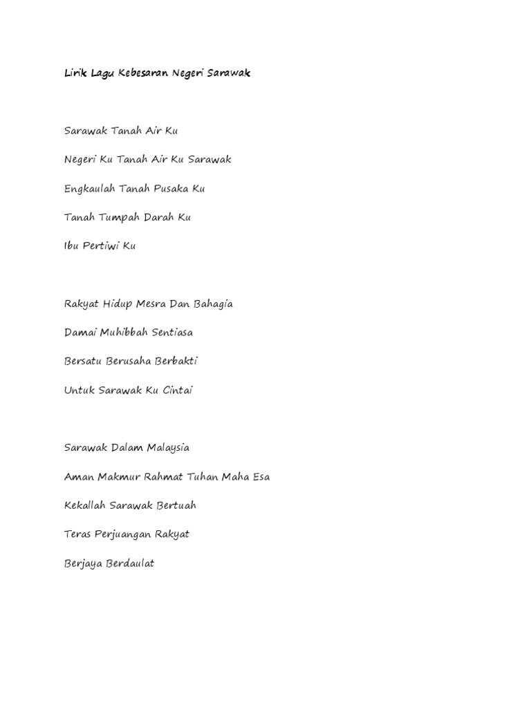 Lirik Lagu Negeri Sarawak Ibu Pertiwiku Lirik Lagu Negeri Sarawak Ibu Pertiwiku