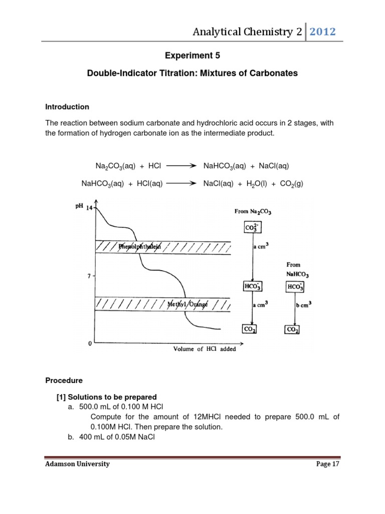 Experiment 5 DoubleIndicator Titration, Mixtures of Carbonates PDF Titration Chemistry