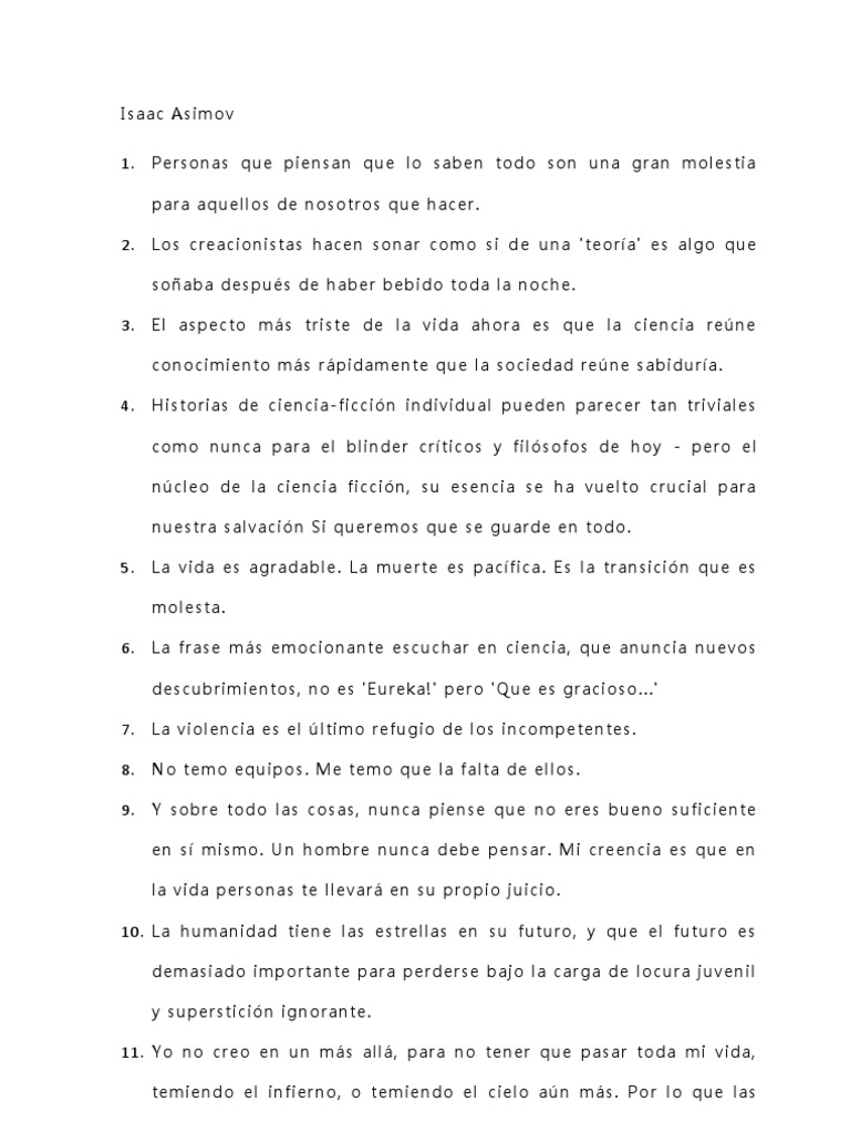 Frases Célebres de Asimov y Sagan PDF Universo Isaac Asimov