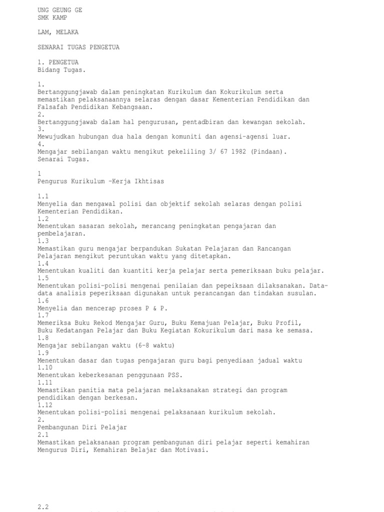 Senarai Tugas Guru Smk Kg Gelam Pdf