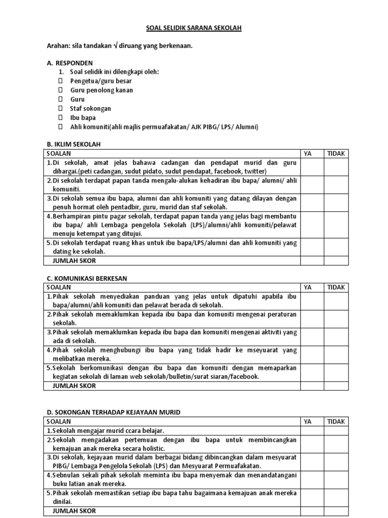 Soal Selidik Sarana Sekolah Pdf
