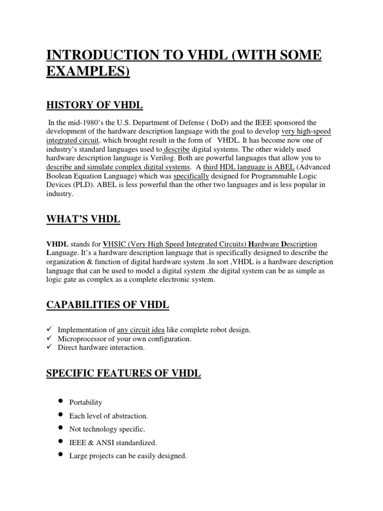 VHDL Basics and Examples Guide | PDF | Hardware Description Language | Vhdl