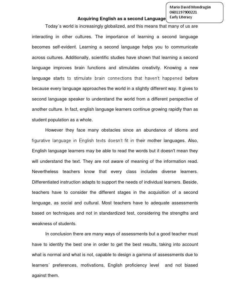 Acquiring English As A Second Language1 | PDF