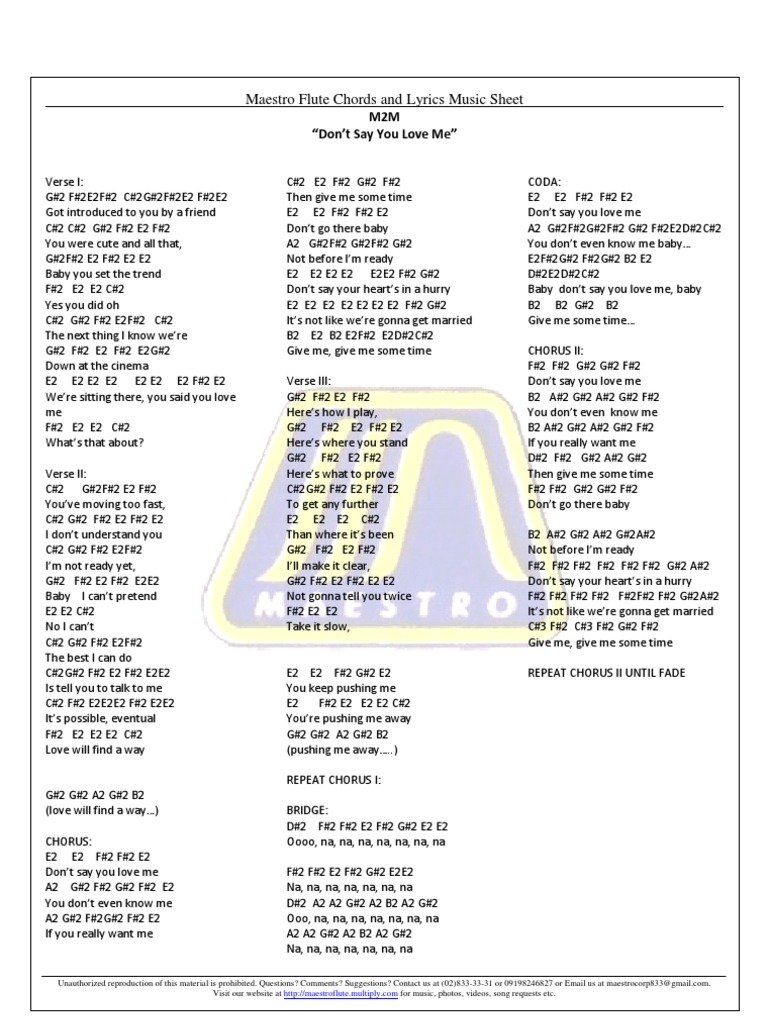M2m Dont Say You Love Me Flute Sheet