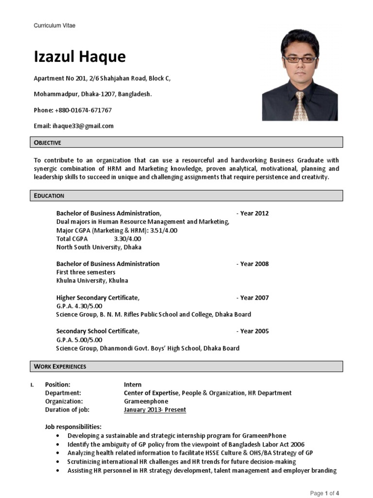 Cv Of Izazul Haque Pdf Bangladesh Human Resource Management