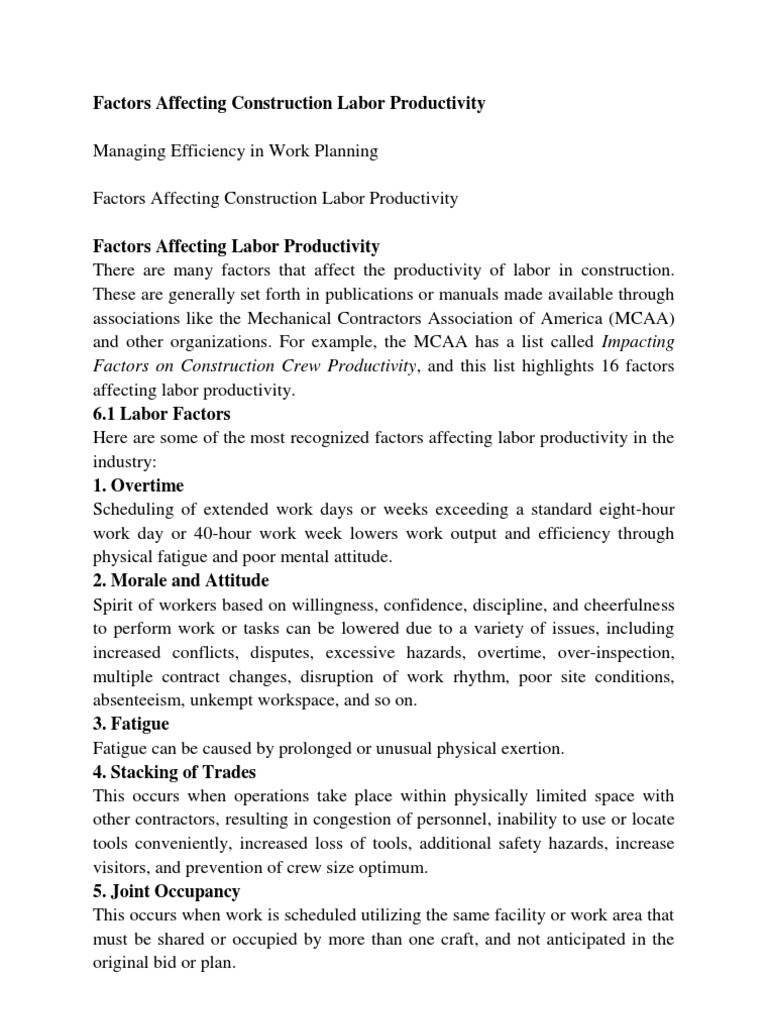 Factors Affecting Construction Labor Productivity | PDF | Working Time ...