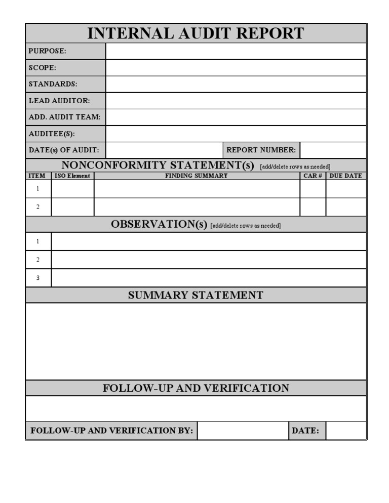 Internal Audit Report: Nonconformity Statement (S) | PDF