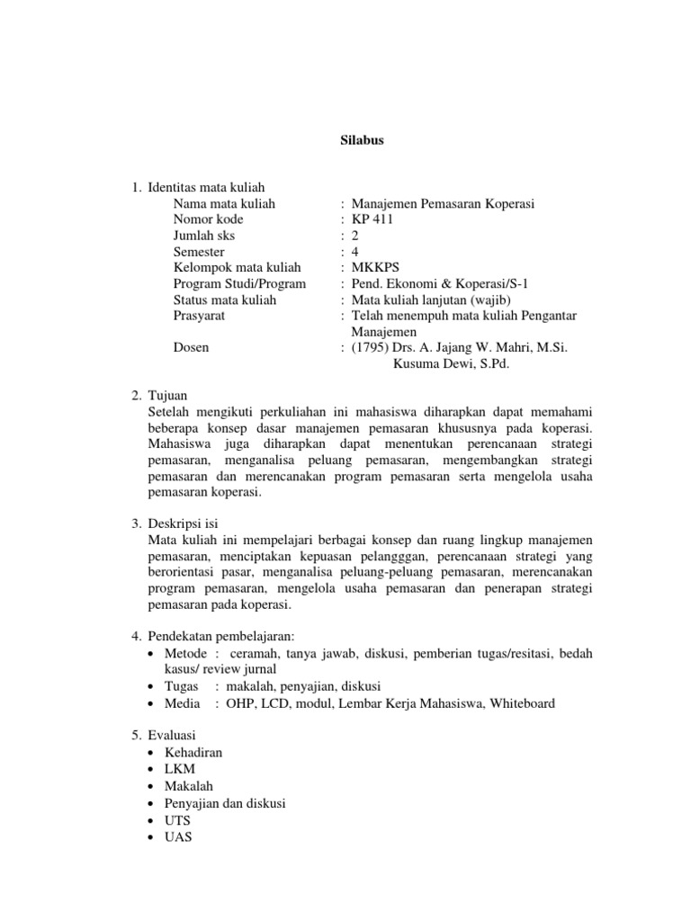 Silabus Manajemen Pemasaran Koperasi Pdf