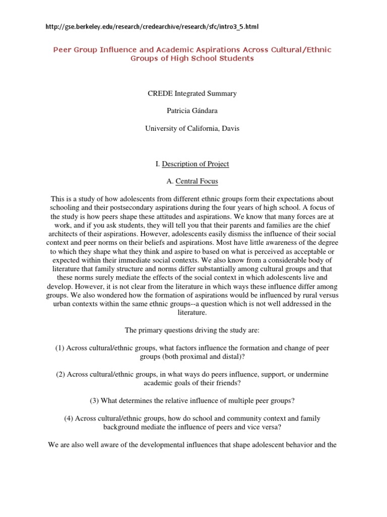 Peer Influence on Diverse Student Aspirations | PDF | Adolescence ...