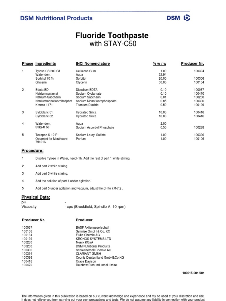 Fluoride Toothpaste Formulation Guide | PDF