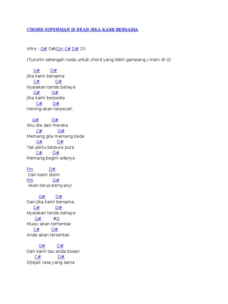 Chord Superman Is Dead Jika Kami Bersama