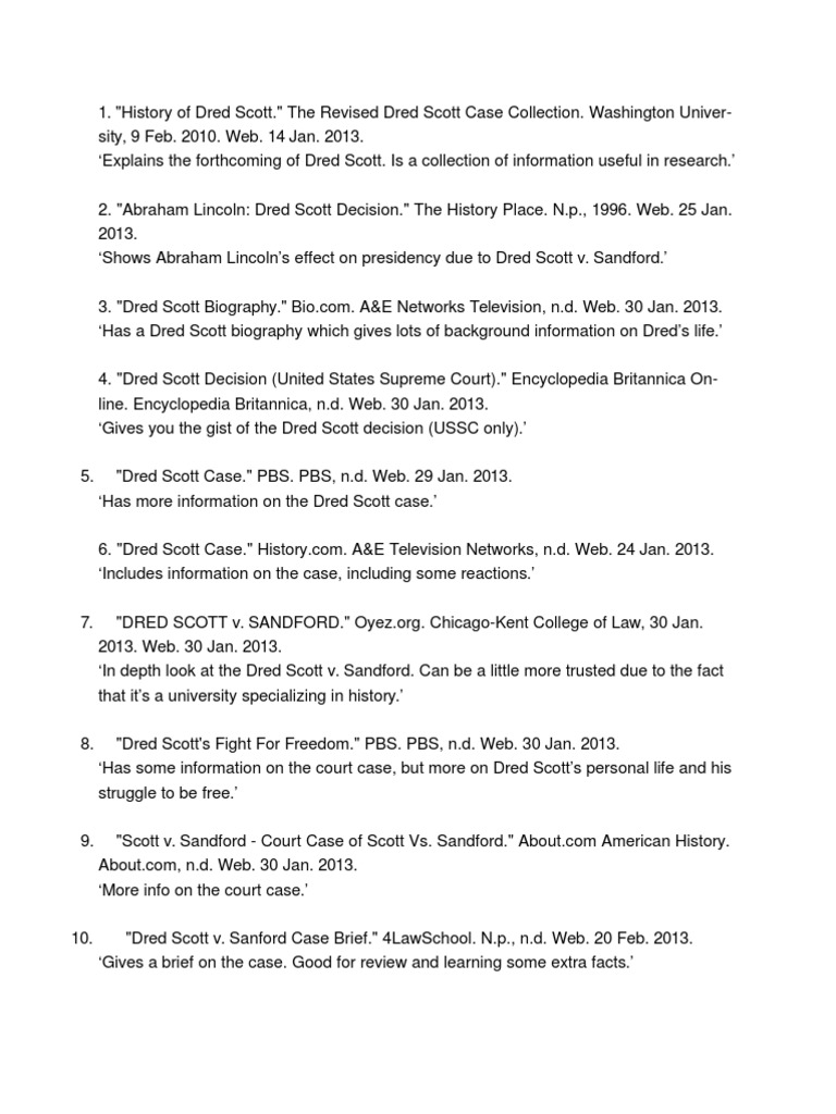Annotated Bibliography NHD Dred Scott V. Sandford