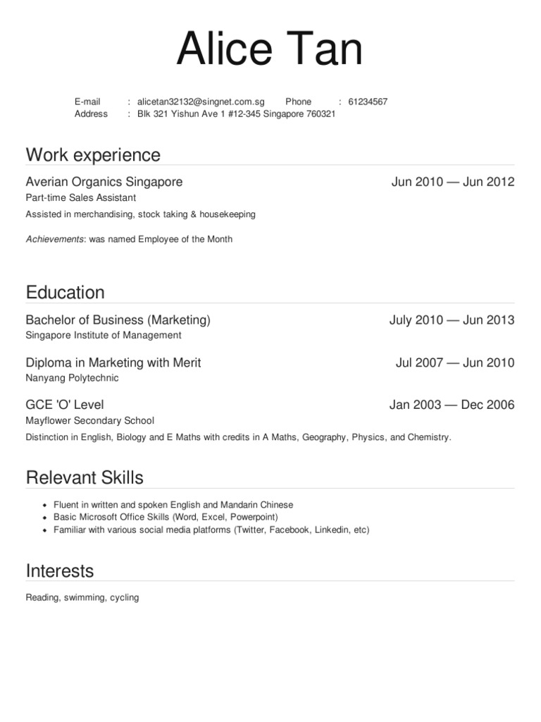 Resume Template Singapore Communication Business