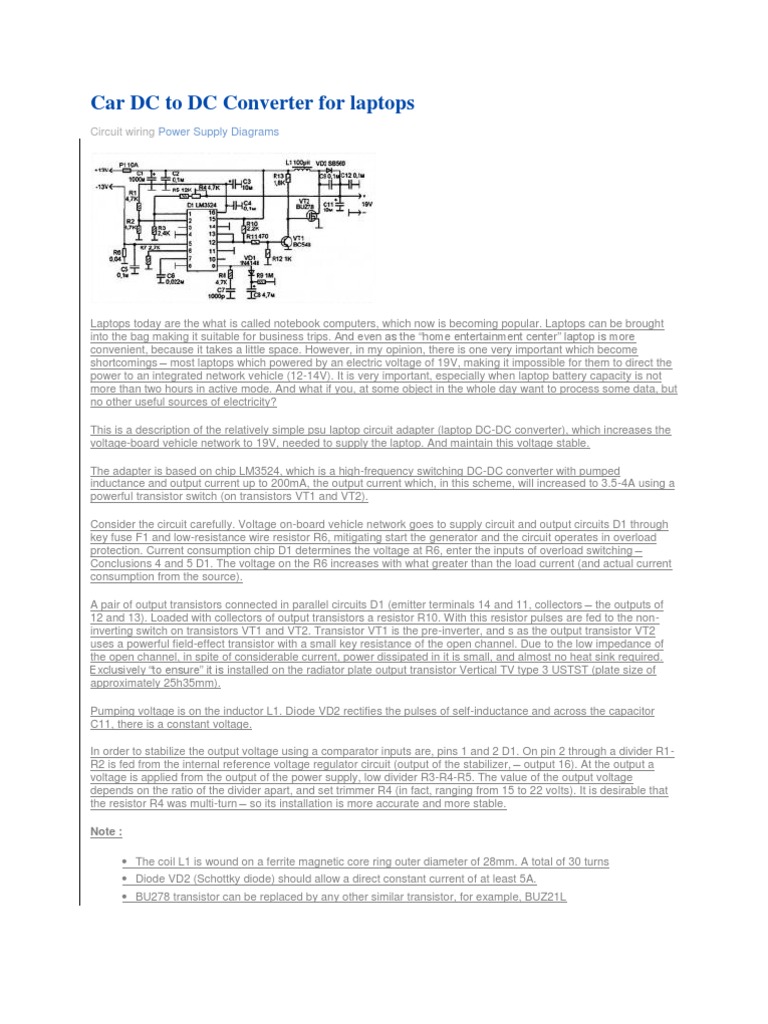 Car DC To DC Converter For Laptops PDF Power Supply Transistor
