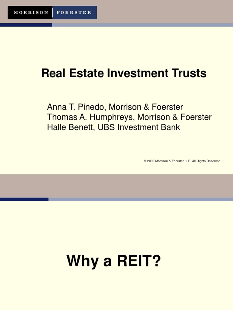 Real Estate Investment Trusts Real Estate Investment Trust Tax