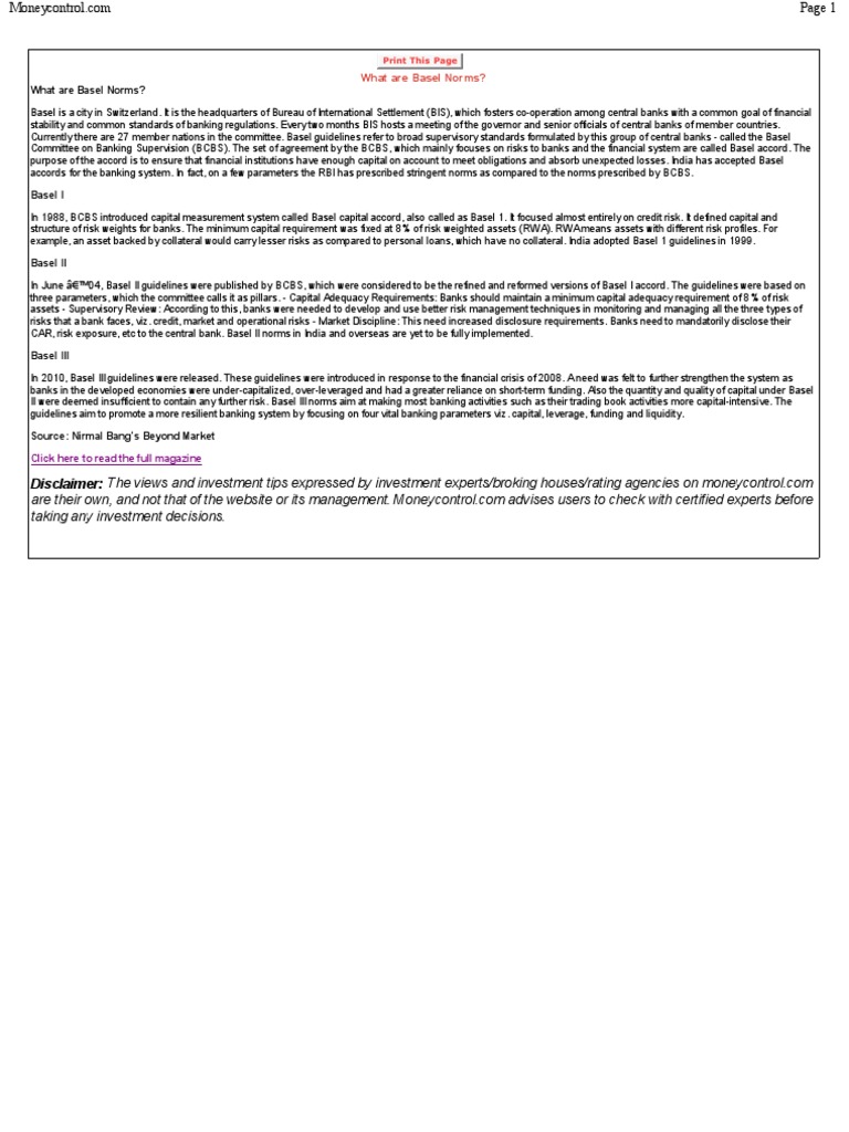 Basel Norms PDF Basel Ii Capital Requirement