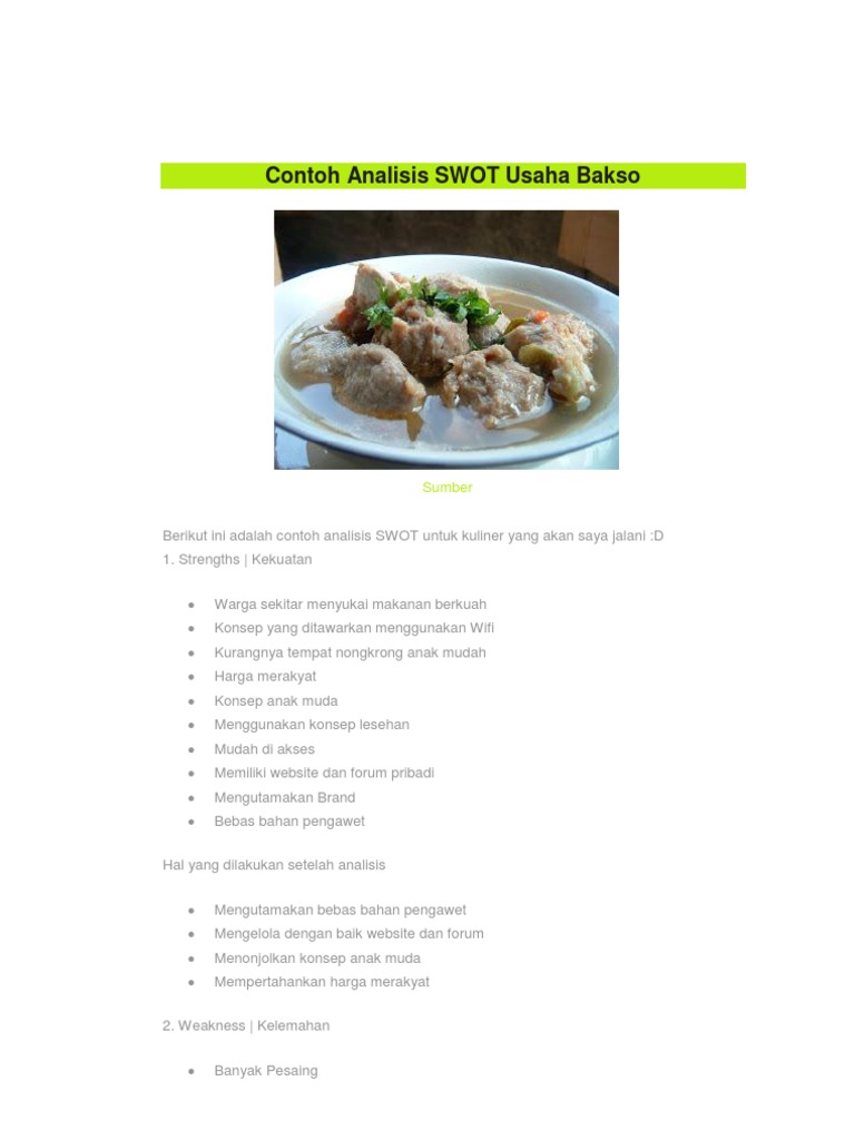 Contoh Analisis SWOT Usaha Bakso