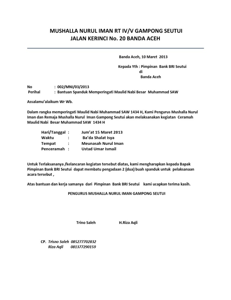 Contoh Surat Peringatan Maulid Nabi