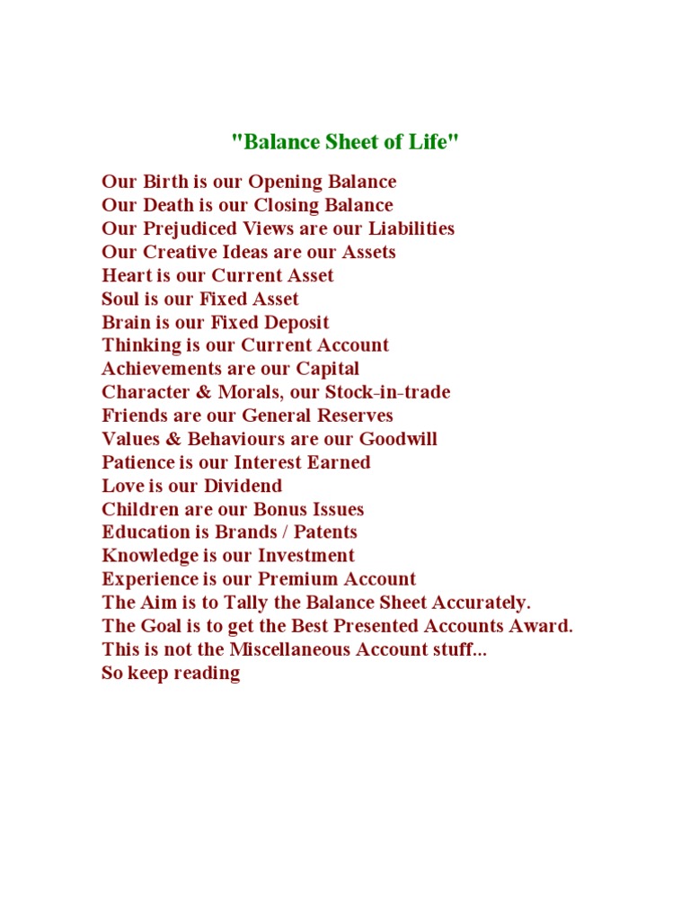 Balance Sheet of Life PDF