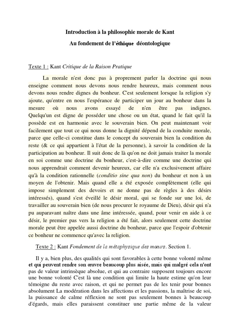 Explication De Texte Philosophie Corrigé Kant