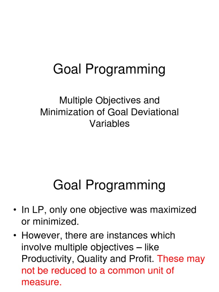 Goal Programming | Operations Research | Mathematical Analysis