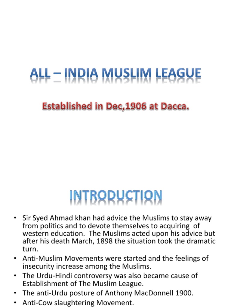 Formation of All India Muslim League 1906 | PDF | All India Muslim ...