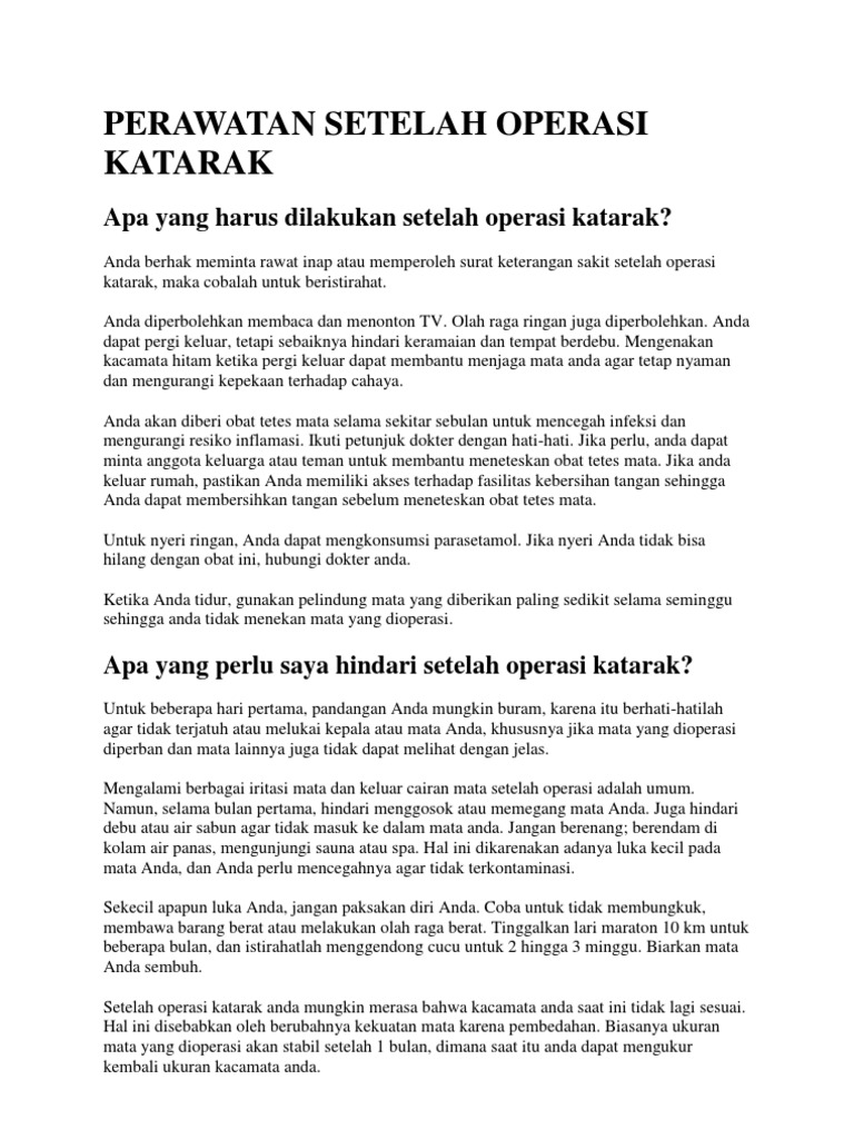 Apa Yang Harus Dilakukan Setelah Operasi Katarak