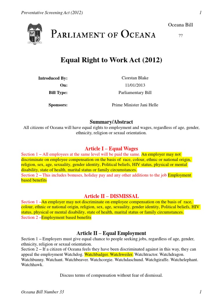 OB48 - Equal Right To Work Act (2013) | PDF | Social Science