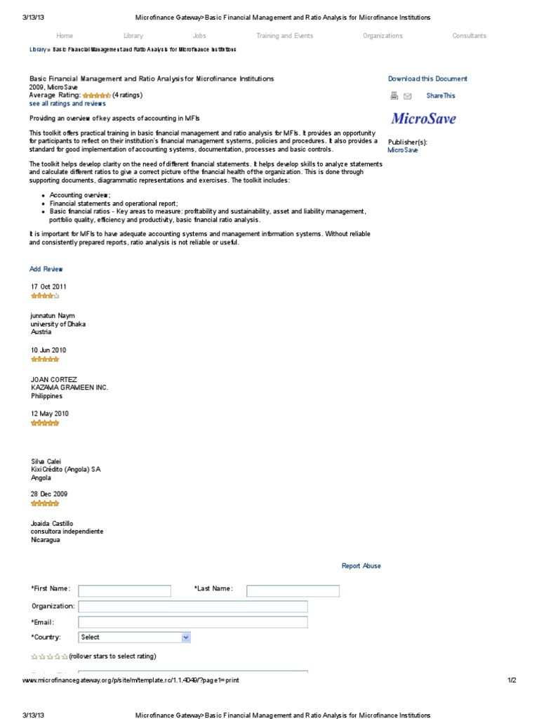 Financial Management for MFIs | PDF | Microfinance | Ratio