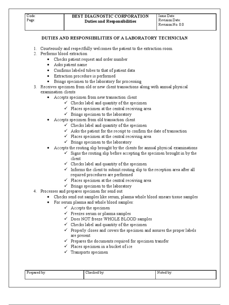 Duties and Responsibilities of Lab PDF
