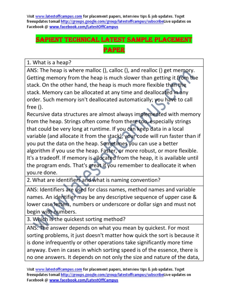 Sapient Sample Technical Placement Paper | PDF | Inheritance (Object ...