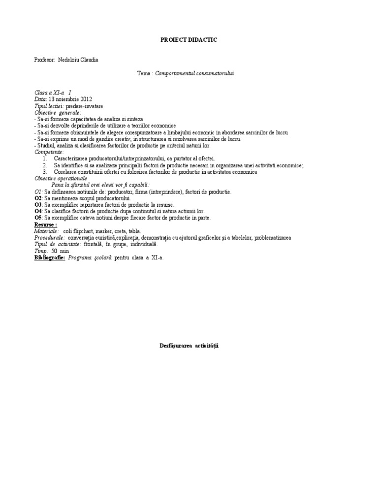 Planul Lectie PRODUCATORUL | PDF