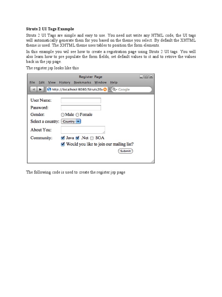 Struts 2 UI Tags Example PDF Html Element Java Server Pages