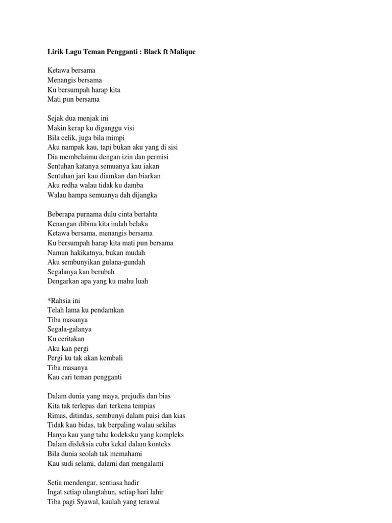 Lirik Lagu Teman Pengganti Pdf
