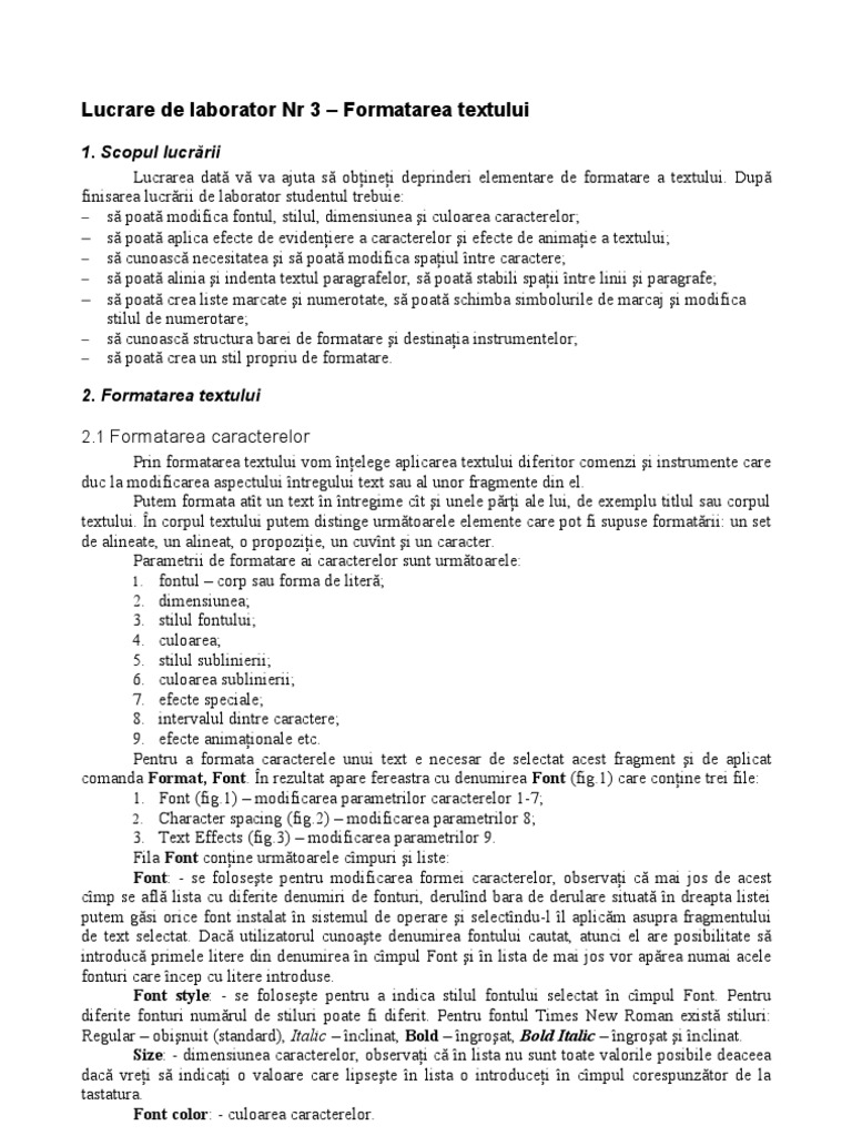 3 Lucr Word Formatarea Textului | PDF