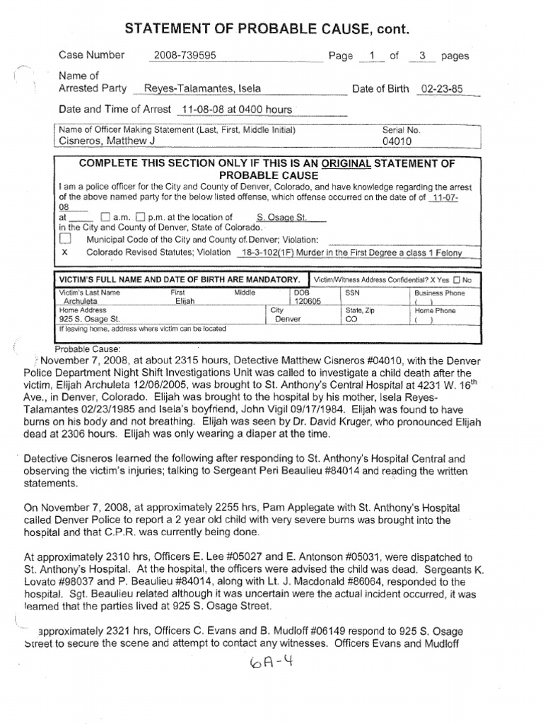 John Vigil and Isela Reyes-Talamantes Probable Cause Statement | PDF