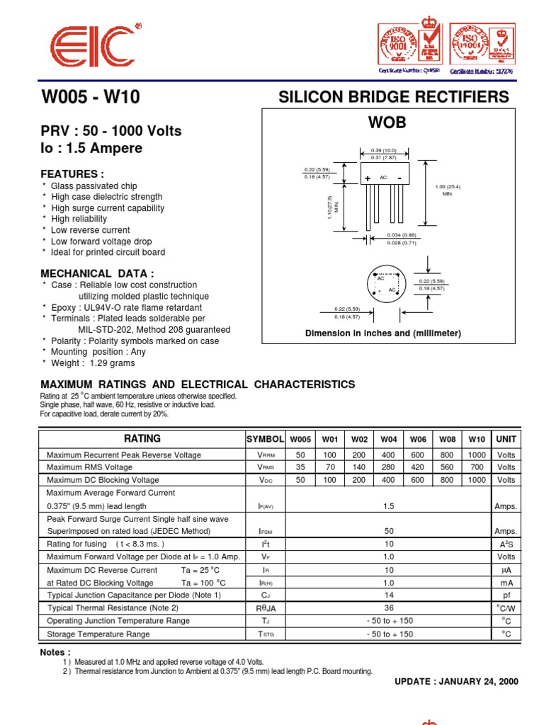 W10 Bridge Rectifier Datasheet Rectifier Diode