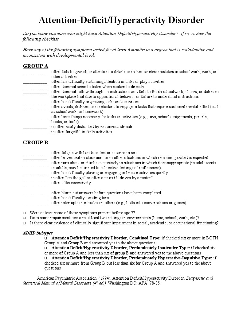 adhd criteria checklist | Medical Ethics | Attention Deficit ...