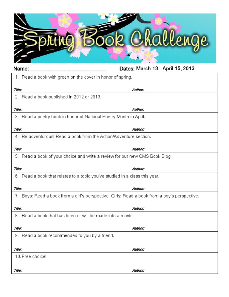 Spring Book Challenge Pdf