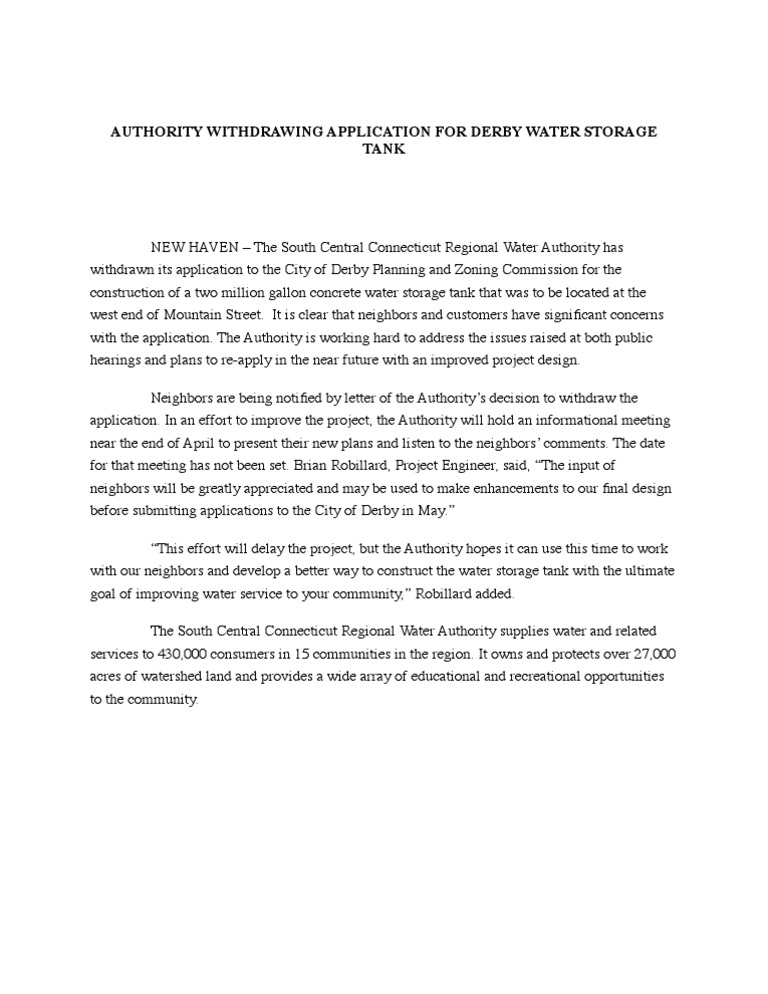 Regional Water Statement | PDF | Water | Business