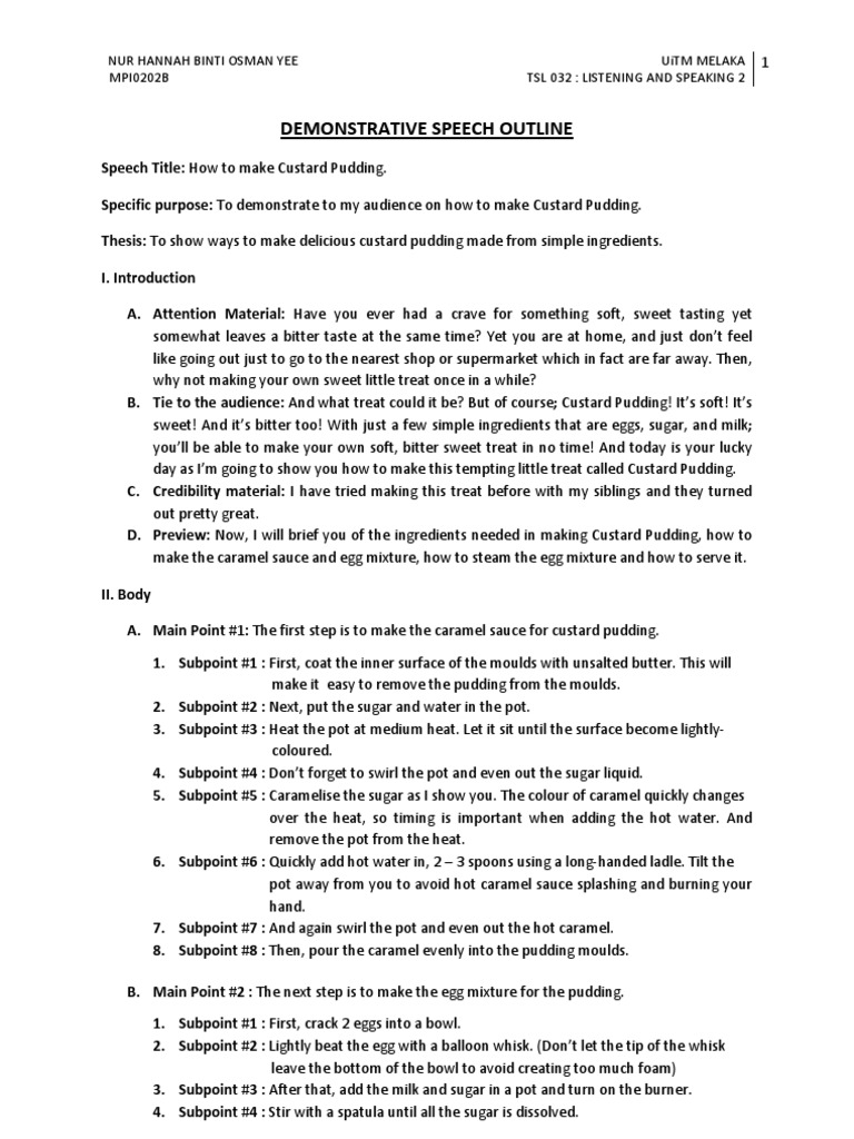 example of demonstrative speech about food