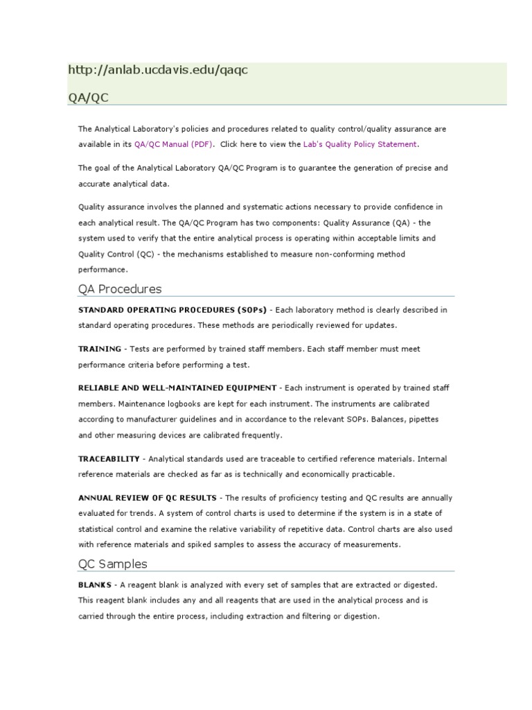 Qaqc Quality Assurance Calibration