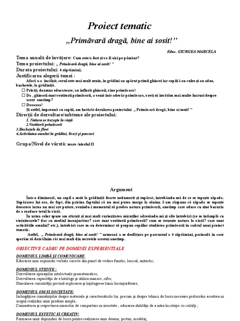 Proiect Tematic Primavara Doc