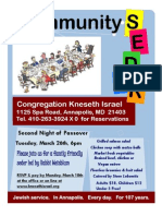 Congregation Kneseth Israel Community Seder
Tuesday, March 26, 6pm, Annapolis, Md