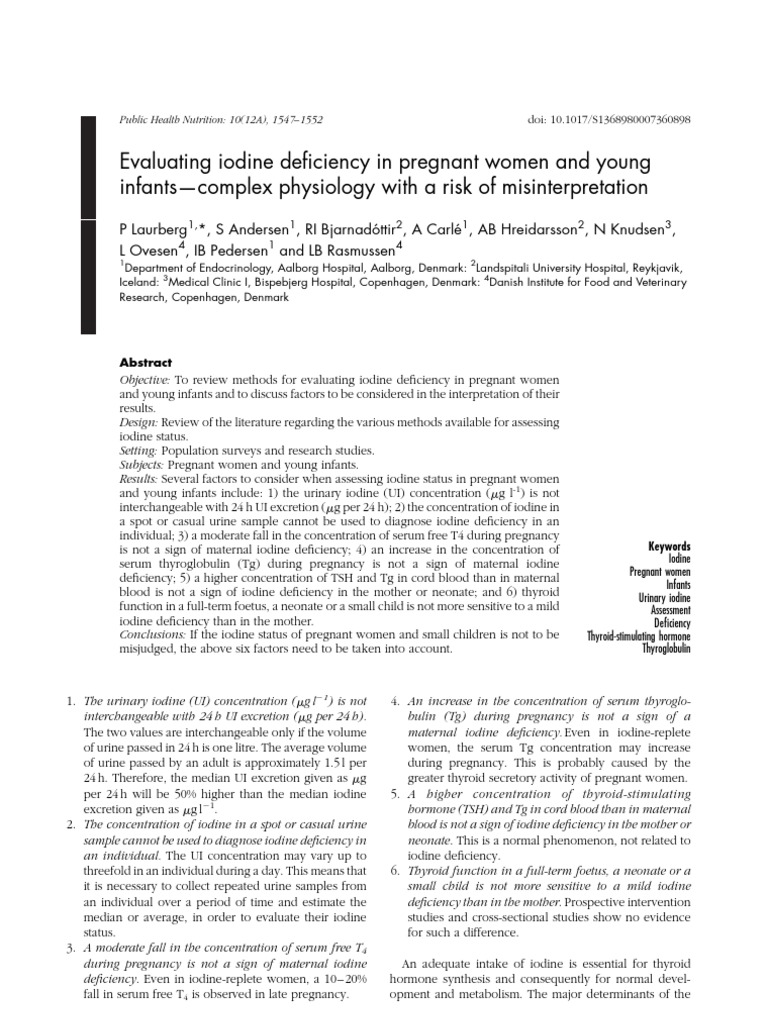 Evaluating Iodine Deficiency in Pregnant Women and Young Infants ...