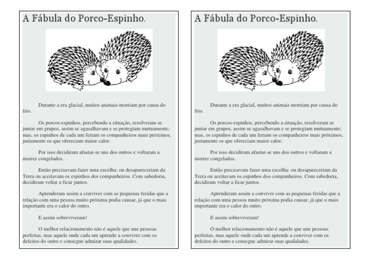 A Fábula do Porco-Espinho: Convivência e Calor | PDF | Religião e ...