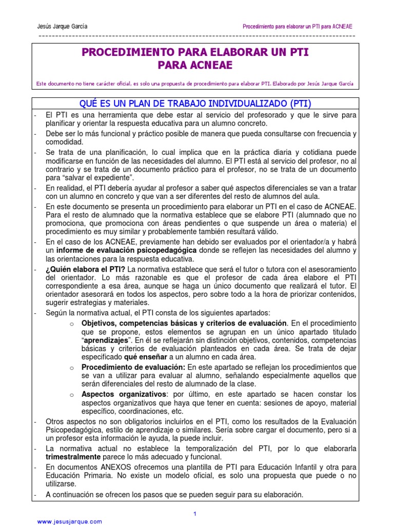 Procedimiento para elaborar un PTI | PDF