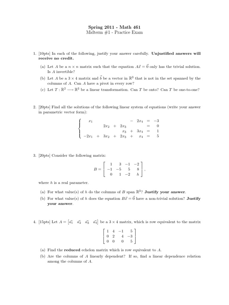 Practice Exam Linear Algebra