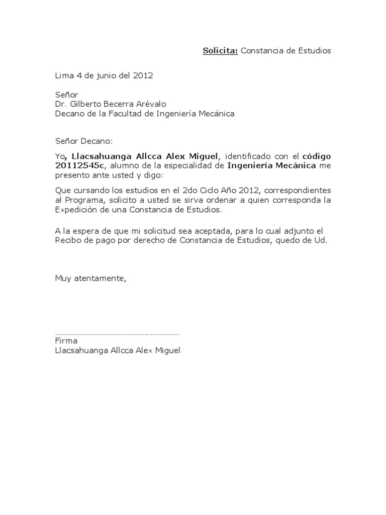 Solicitud de Constancia de Estudios