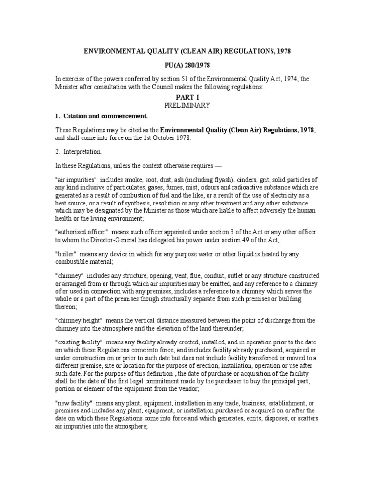 Environmental Quality (Clean Air) Regulations, 1978 PDF Incineration Smoke